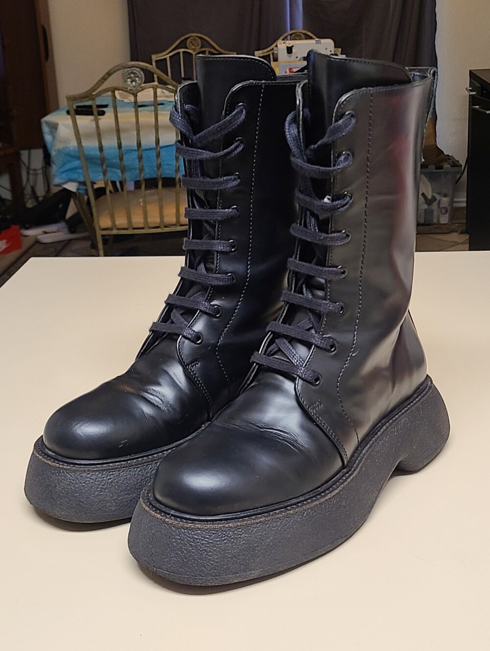 Cos chunky leather platform mid calf combat boots size 9